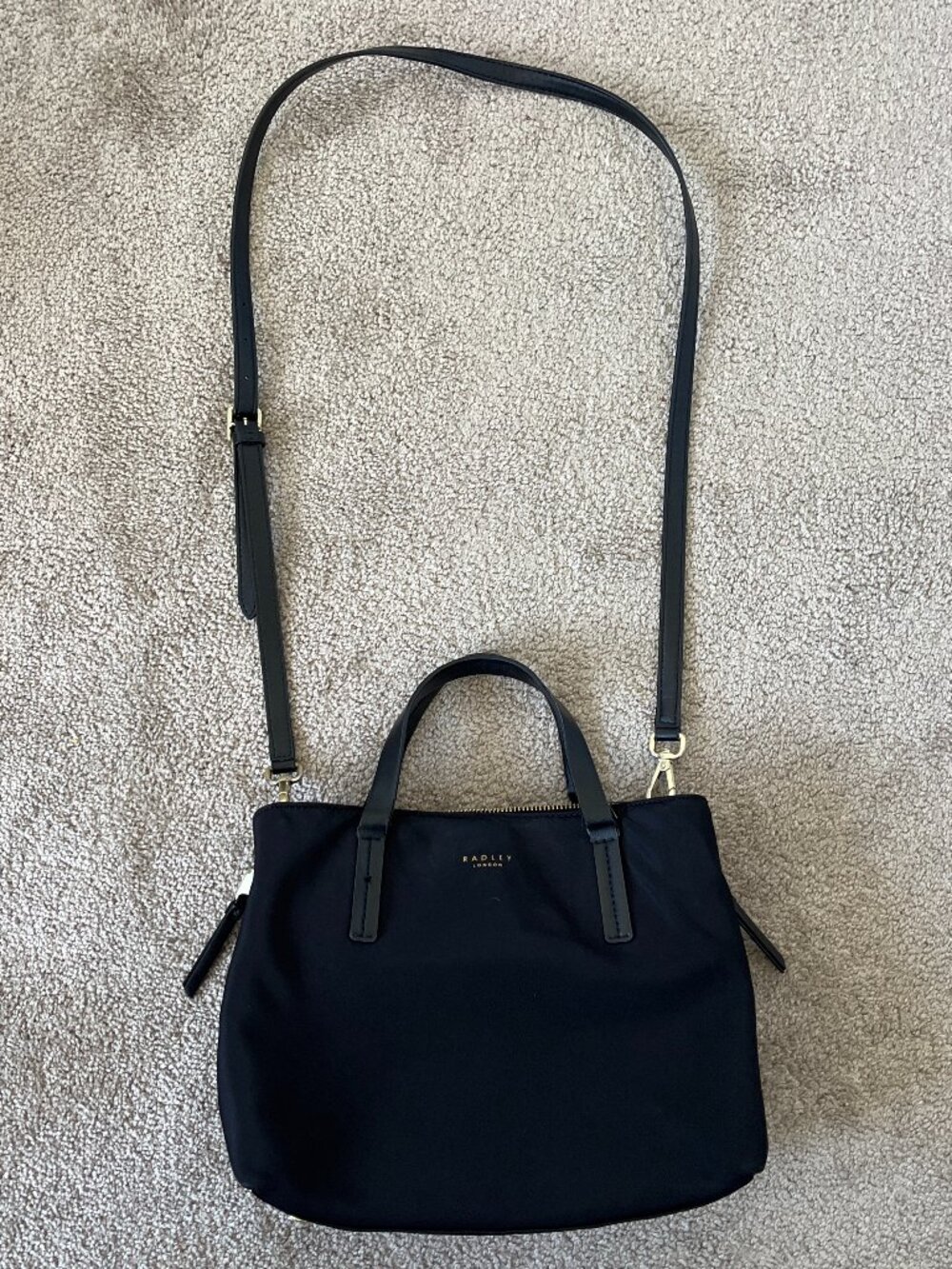Radley London Black Nylon Leather Trim Zip Top Tote Satchel Handbag Work Bag